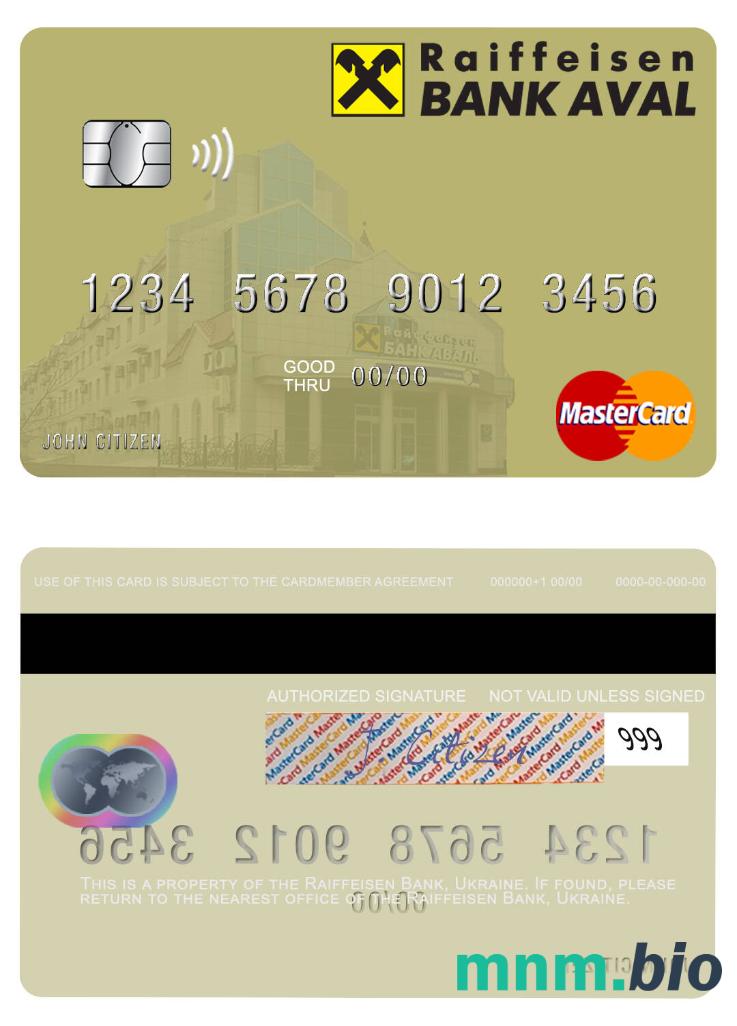 Ukraine Raiffeisen Bank przykład karty mastercard w formacie PSD